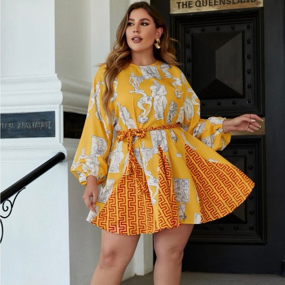 Grecian Printed Dress with Flair Alternate Print Bottom
